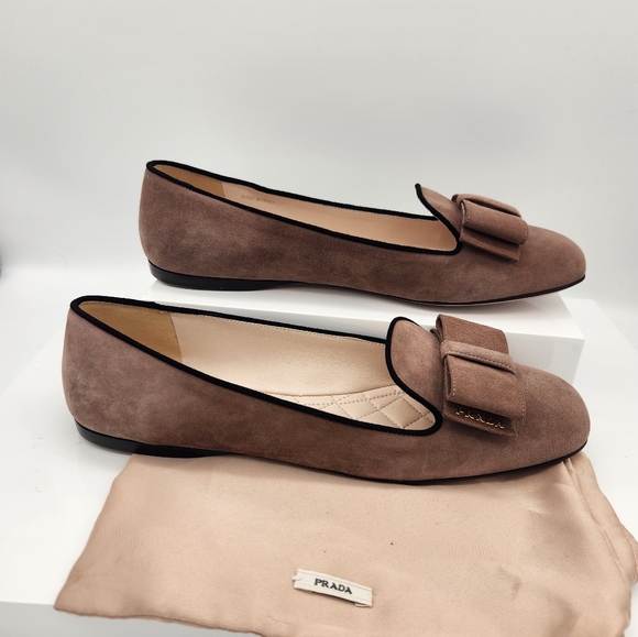 Prada, nude suede flats with bow. Size 39 - Picture 8 of 8